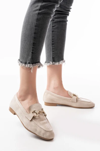 İnfon Ayakkabı Marketi 303 Bej Toka Aksesuarlı Günlük Kadın Babet - Resim 3