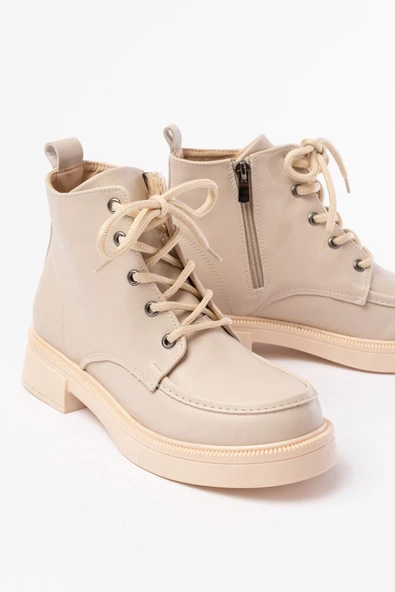 02-2001 Bej Bağcıklı Fermuarlı Günlük Kadın Bot - Resim 5