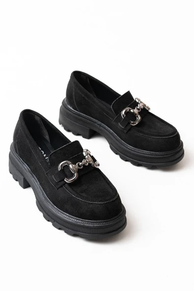 Vivole Shoes 745-773 Siyah Süet Günlük Yüksek Tabanlı Loafer Ayakkabı