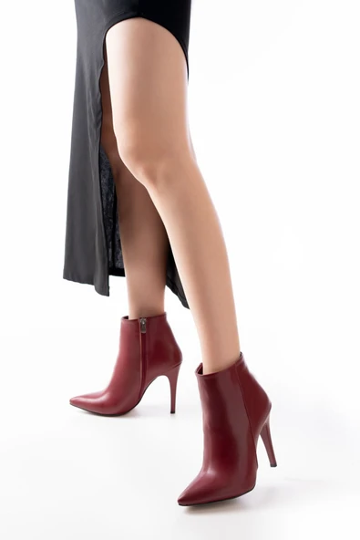 Vivole Shoes Vrt-4802 Bordo Yüksek Ince Topuklu Fermuarlı Kadın Bot - 5