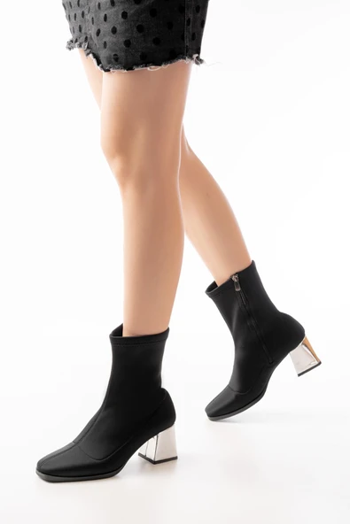 Msk-033 Streç Kahve Topuklu Fermuarlı Kadın Bot ürün görseli