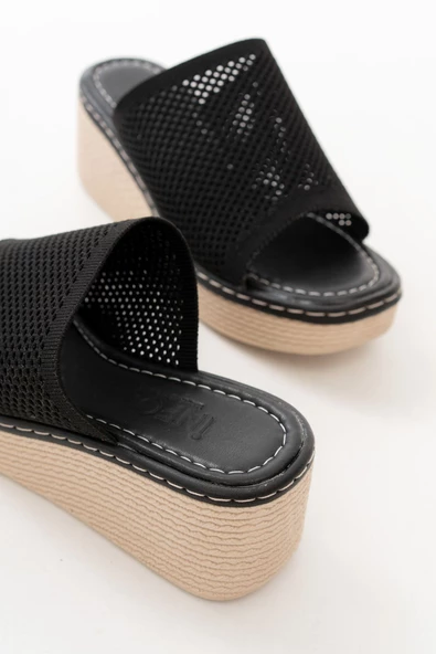 232-460 Siyah Triko Günlük Ortopedik Dolgu Topuk Kadın Terlik ürün görseli 1