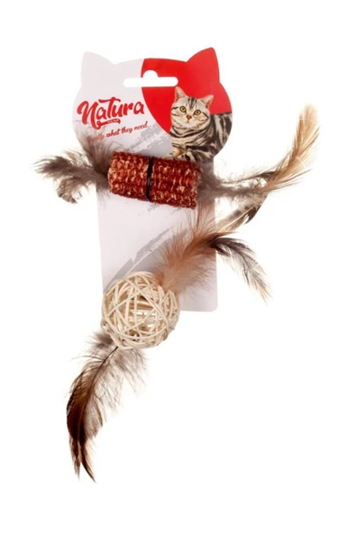natura Tüylü Diş Kaşıma ve Bambu Top Kedi Oyuncak PTC005