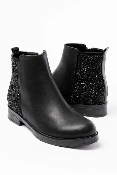 İnfon Ayakkabı Marketi 165-212 Siyah Taş Aksesuarlı Fermuarlı Günlük Kadın Bot ürün görseli