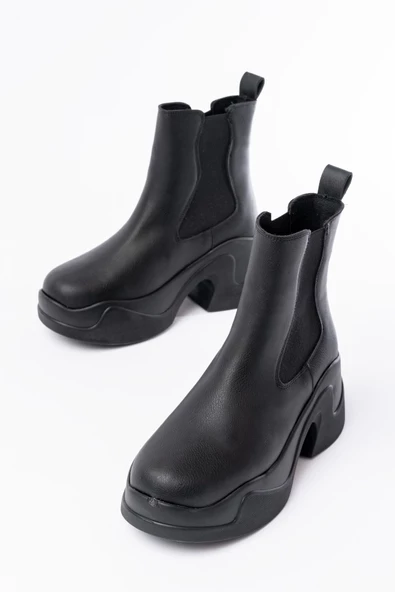 FZ-2400 Siyah Yüksek Tabanlı Lastikli Günlük Kadın Bot - Resim 3