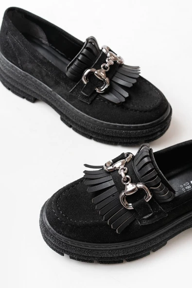 Vivole Shoes 749-750 Siyah Süet Tokalı Günlük Yüksek Tabanlı Loafer Ayakkabı - 4