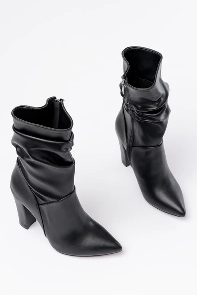 Vrt-4815 Siyah Yüksek Kalın Topuklu Körüklü Fermuarlı Kadın Bot - Resim 4