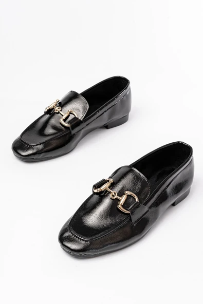 303 Siyah Rugan Toka Aksesuarlı Günlük Kadın Babet - Resim 4