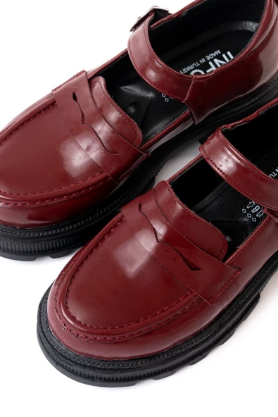 745-771 Bordo Rugan Kadın Günlük Yüksek Tabanlı Loafer Ayakkabı - 3