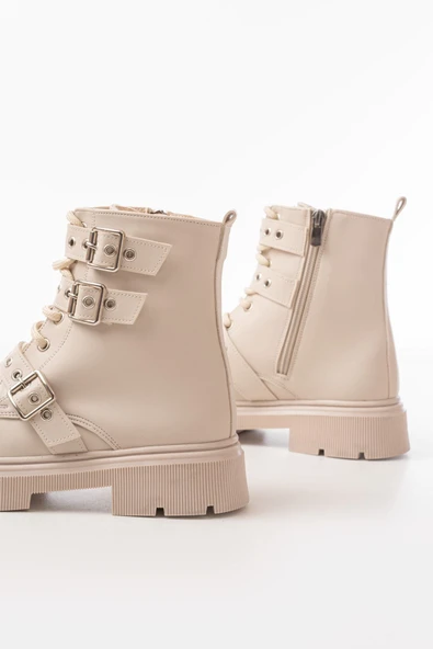 Bej Toka Aksesuarlı Fermuarlı Günlük Kadın Bot Bot - Resim 7