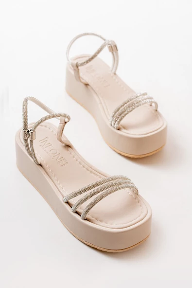 861-1100 Beyaz Taşlı Dolgu Kadın Sandalet Sandalet Ayakkabı - 4