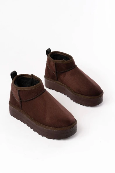 Ndr-2850 Kahverengi Süet Içi Kürklü Kışlık Kapalı Burun Kadın Günlük Terlik - Resim 4