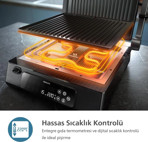 Philips 7000 Serisi Izgara Ve Tost Makinesi Yapışmaz Çıkarılabilir Plakalı Ve Dijital Ekranlı HD6307/70 - 3