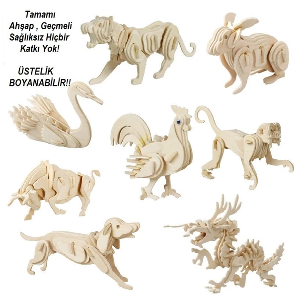 3D Ahşap Puzzle - Horoz - 3