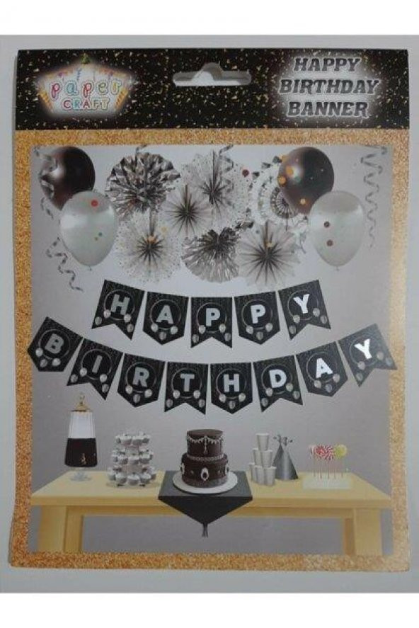 Happy Birthday Banner - Siyah Gri