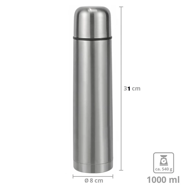 Sıcak Soğuk Korumalı Çelik Termos 1 Litre - Çift Kapaklı Aç Kapa Düğmeli Seyahat Tipi Termos-777 HC - 2