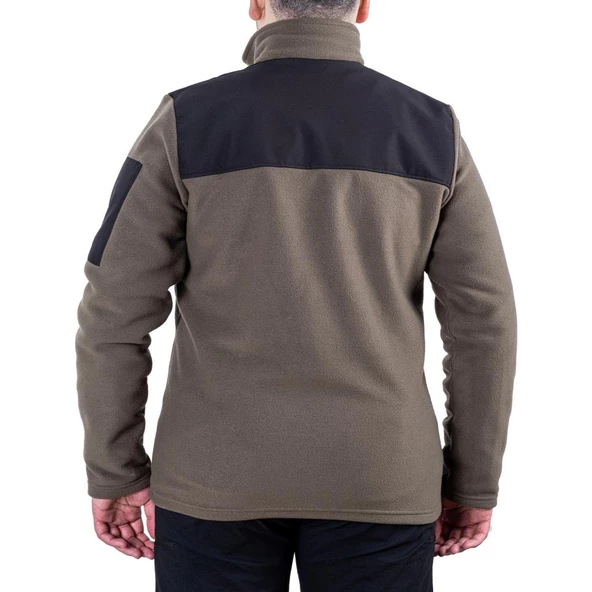 Outdoor Polar Ceket Haki - Sıcak Tutan Polar - Softshell Omuz - Fermuarlı Cep - 5