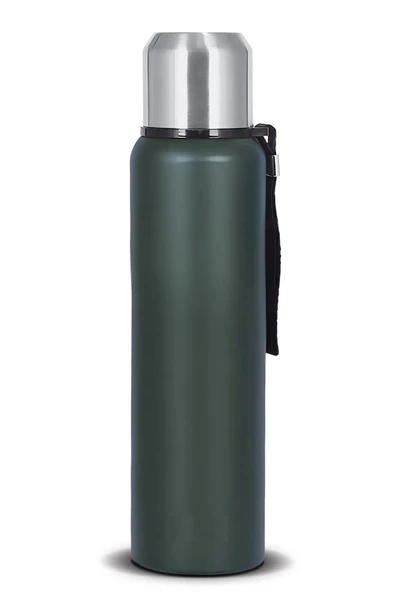 Çift Kat Paslanmaz Çelik Bardaklı 750 ml Taşıma Şeritli Termos Kamp Bebek Mama Termosu -8690 - 5