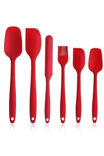 6 lı Set Yanmaz Yapışmaz Mutfak Pasta Slikon Yumurta Fırçası Kaşık Bıçak Spatula Seti