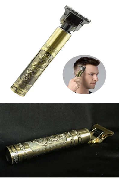 Gold Uçlu Vintage Şarjlı Traş Makinesi Saç Sakal Ense Çizim Vucüt Kılı Tıraş Makinası - 5