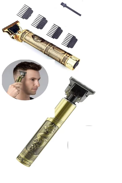 Gold Uçlu Vintage Şarjlı Traş Makinesi Saç Sakal Ense Çizim Vucüt Kılı Tıraş Makinası - 3