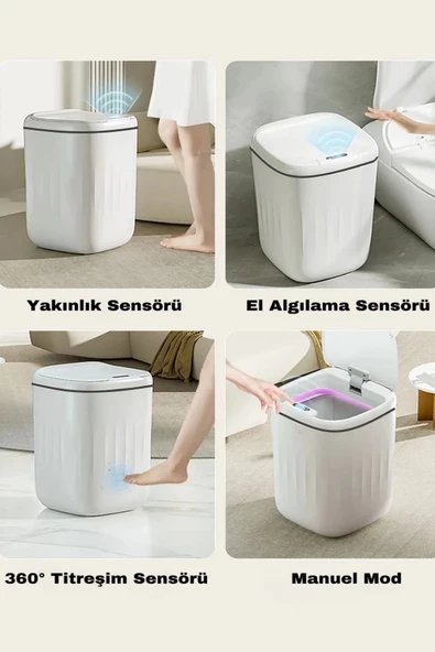 Baysa Akıllı Teknolojik Sensörlü Çöp Kovası Mutfak Banyo Ofis 20L UV Işık Antibakteriyel Koku Geçirmez - 6