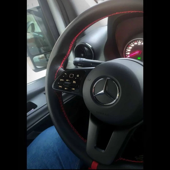 DİKİŞLİ DİREKSİYON KILIFI SİYAH DERİ KIRMIZI YÜZÜK/DİKİŞLİ  SON KASA MERCEDES SPRİNTER - Resim 2