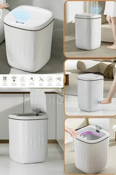 Baysa Akıllı Teknolojik Sensörlü Çöp Kovası Mutfak Banyo Ofis 20L UV Işık Antibakteriyel Koku Geçirmez - 5