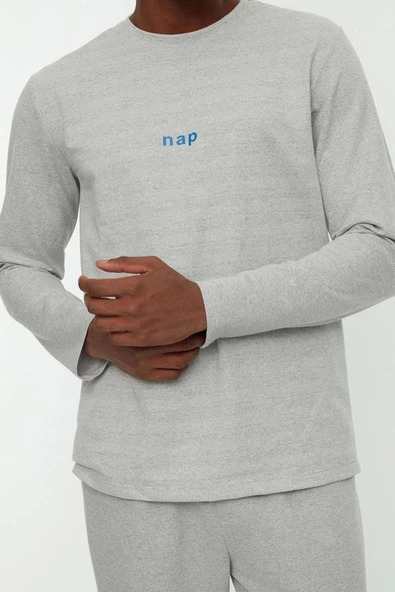 Erkek Polyester Bisiklet Yaka Uzun Kol Regular Fit Baskılı Örme Pijama Takımı - 3
