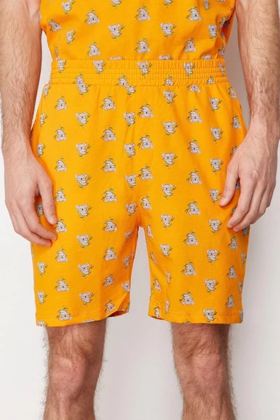 Erkek %100 Pamuk Bisiklet Yaka Kısa Kol Regular Fit Koala Baskılı Örme Şortlu Pijama Takımı - 2