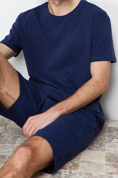 Erkek Pamuk Polyester Bisiklet Yaka Kısa Kol Regular Fit Şortlu Pijama Takımı - 2
