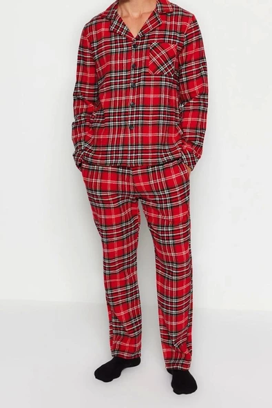 Erkek Polyester Gömlek Yaka Uzun Kol Regular Fit Ekose Dokuma Pijama Takımı - 2