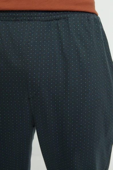 Erkek %100 Pamuk Bisiklet Yaka Kısa Kol Renk Bloklu Pijama Takımı - 5
