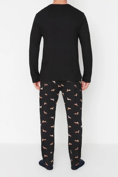 Erkek Pamuklu Bisiklet Yaka Uzun Kol Regular Fit Hayvan Desenli Örme Pijama Takımı - 5