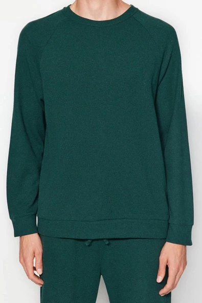 Erkek Polyester V Yaka Uzun Kol Regular Fit Waffle Örme Pijama Takımı - 2