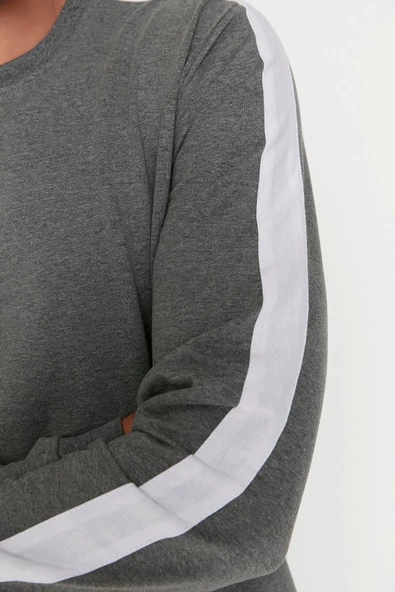 Erkek Pamuklu Bisiklet Yaka Uzun Kol Yanları Şeritli Örme Pijama Takımı - 5
