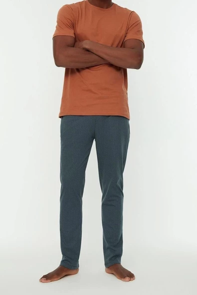 Erkek %100 Pamuk Bisiklet Yaka Kısa Kol Renk Bloklu Pijama Takımı