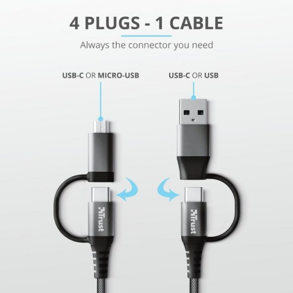TRUST KEYLA EKSTRA GUCLU 4-IN-1 USB KABLO 1M 23573 - 4