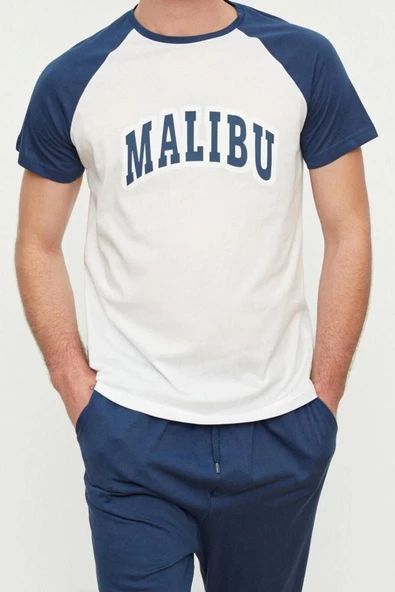 Erkek %100 Pamuk Bisiklet Yaka Kısa Kol Örme Pijama Takımı - 3