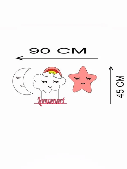 Lowenart Çocuk Odası Dekoratif Ahşap Ay Gökkuşağı Bulut Yıldız Gece Lambası Ledli Aydınlatma - 2