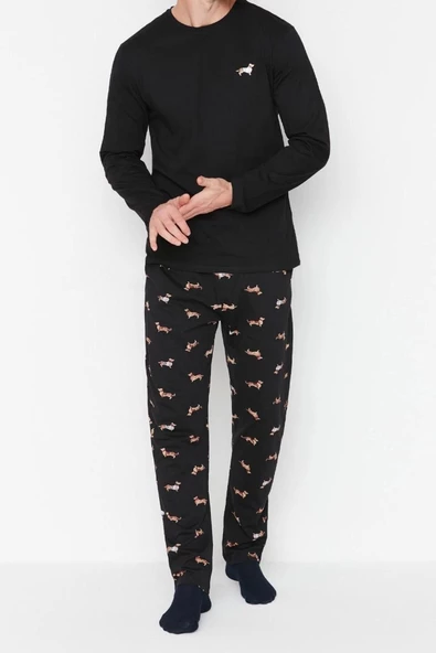 Erkek Pamuklu Bisiklet Yaka Uzun Kol Regular Fit Hayvan Desenli Örme Pijama Takımı - 3