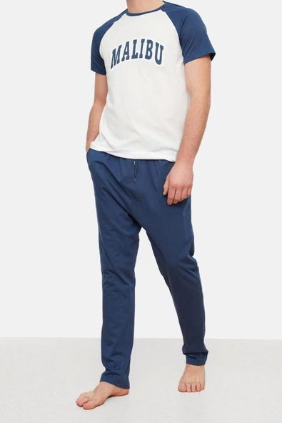 Erkek %100 Pamuk Bisiklet Yaka Kısa Kol Örme Pijama Takımı