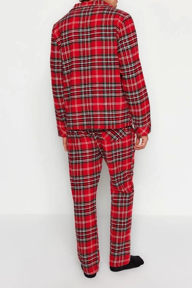 Erkek Polyester Gömlek Yaka Uzun Kol Regular Fit Ekose Dokuma Pijama Takımı - 4