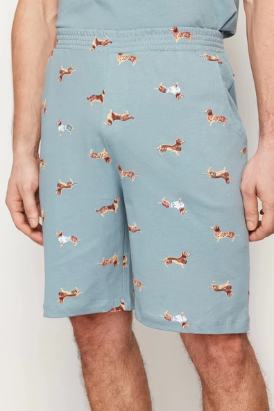 Erkek %100 Pamuk Bisiklet Yaka Kısa Kol Regular Fit Baskılı Örme Şortlu Yazlık Pijama Takımı - 6
