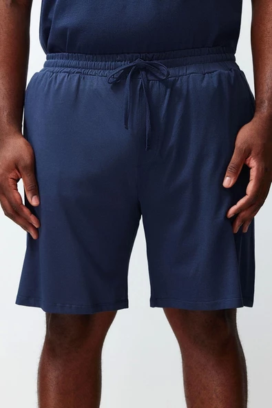 Büyük Beden Erkek Bisiklet Yaka Kısa Kol Regular Fit Rahat Slogan Baskılı Örme Şortlu Pijama Takımı - 5