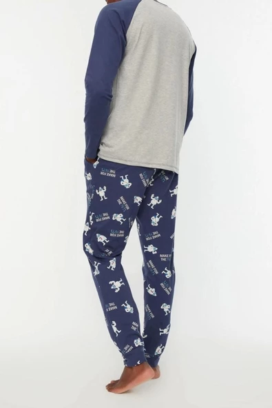 Erkek Pamuklu Bisiklet Yaka Uzun Kol Regular Fit Bisiklet Yaka Pijama Takımı - 6