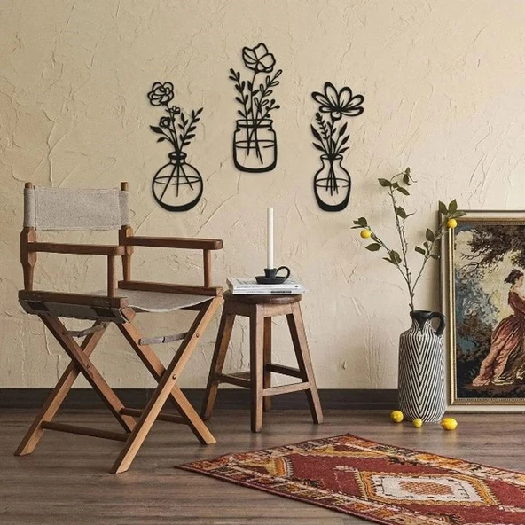Lowenart Ev Ofis Mutfak Ve Banyo Için Ahşap Dekoratif Duvar Vazo Çiçekler Vase 35x15cm - 4