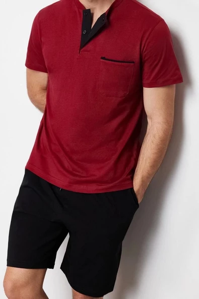 Erkek %100 Pamuk Bisiklet Yaka Kısa Kol Örme Şortlu Pijama Takımı - 3