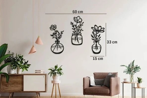 Lowenart Ev Ofis Mutfak Ve Banyo Için Ahşap Dekoratif Duvar Vazo Çiçekler Vase 35x15cm