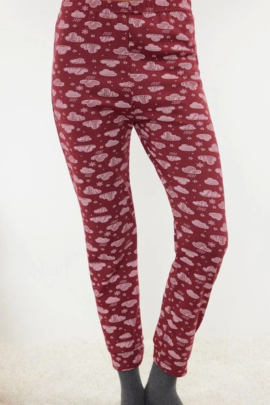 Kadın Pamuklu V Yaka Uzun Kol Pamuklu Nakışlı Örme Pijama Takımı - 4